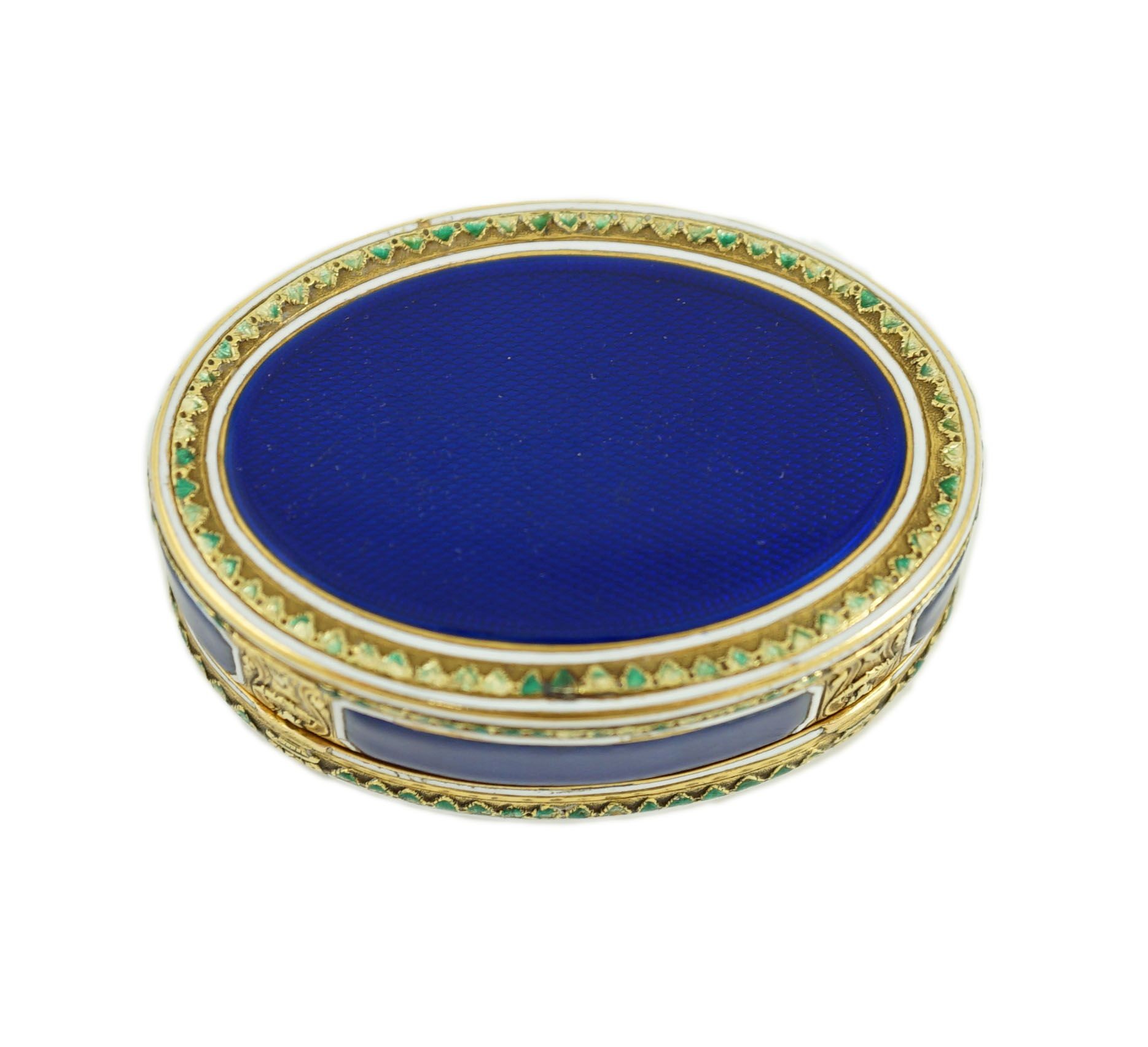 A late 18th/early 19th century French? gold and polychrome enamel oval snuff box